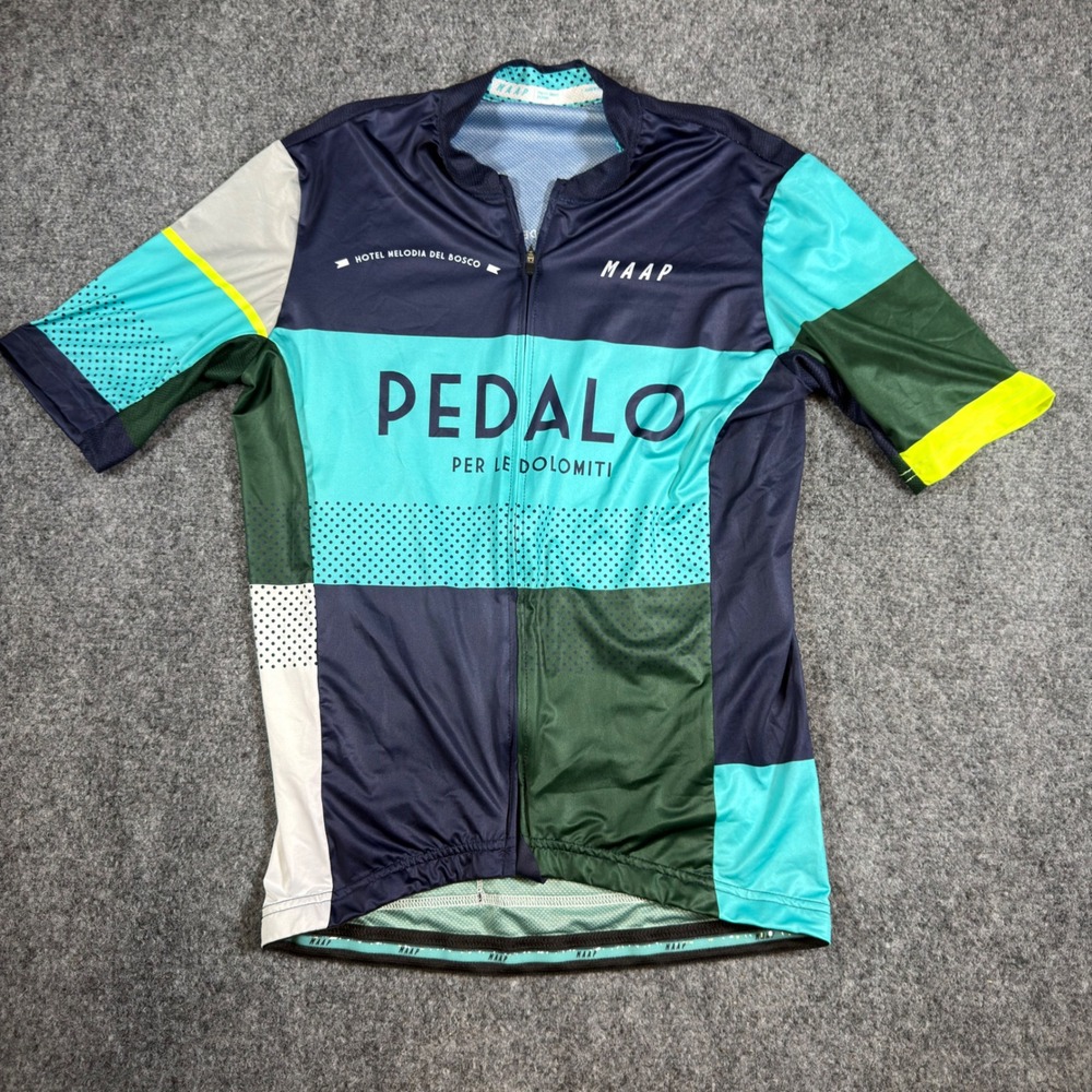 MAAP Pro Fit Cycling Jersey Womens Medium Pedalo Blue Green Lightweight
